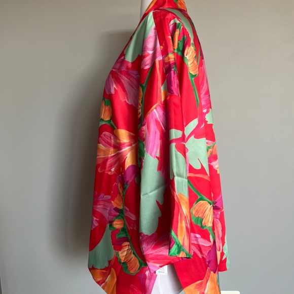 Chicos Foliage Print Short Botanic Berry Laves Ruana‎ Duster Kimono Open Jacket - Picture 5 of 7